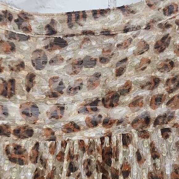 LOFT Petites Cheetah Print Swiss Dot Sheer Sleeveless Blouse Ruffle Pleated Top - Picture 11 of 12